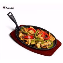 Pre seasoned Cast Iron Sizzler Plate Wooden Based